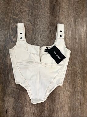 PrettyLittleThing Cream Off-White Faux Denim Corset Crop Top